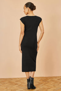 Yumi Black Knitted Ruched Midi Dress