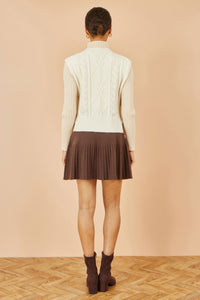 Yumi Brown Knitted Pleated Mini Skirt
