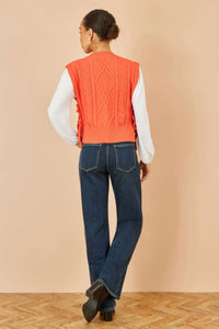 Yumi Orange Flower Cable Knit Tie Side Pullover