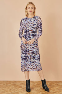 Yumi Abstract Stripe Ruched Bodycon Midi Dress - Multicolour Chic