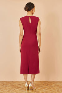 Yumi Burgundy Buckle Detail Ruched Midi Dress