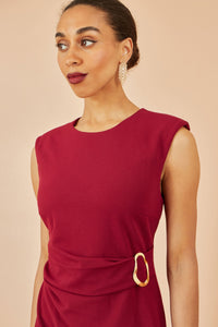 Yumi Burgundy Buckle Detail Ruched Midi Dress