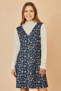 Yumi Navy Fox Long Sleeve Layered Tunic Dress with Pockets