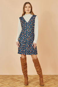 Yumi Navy Fox Long Sleeve Layered Tunic Dress with Pockets