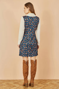 Yumi Navy Fox Long Sleeve Layered Tunic Dress with Pockets