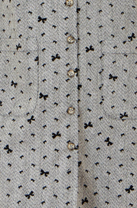 Yumi Grey Bow Print Pinafore Dress with Elegant Button Detail