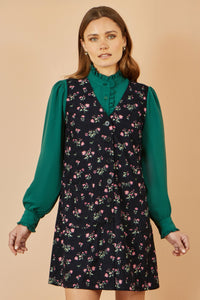 Yumi Floral Print Pinafore Dress with Button Detail