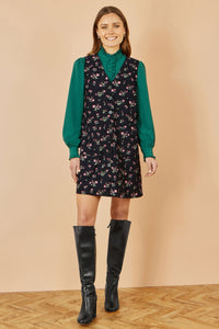Yumi Floral Print Pinafore Dress with Button Detail