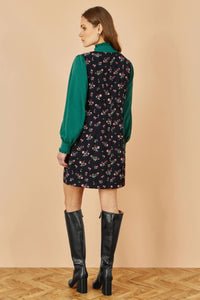 Yumi Floral Print Pinafore Dress with Button Detail