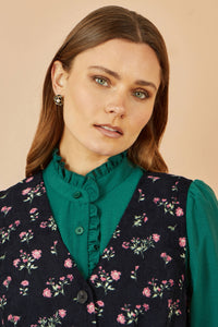 Yumi Floral Print Pinafore Dress with Button Detail