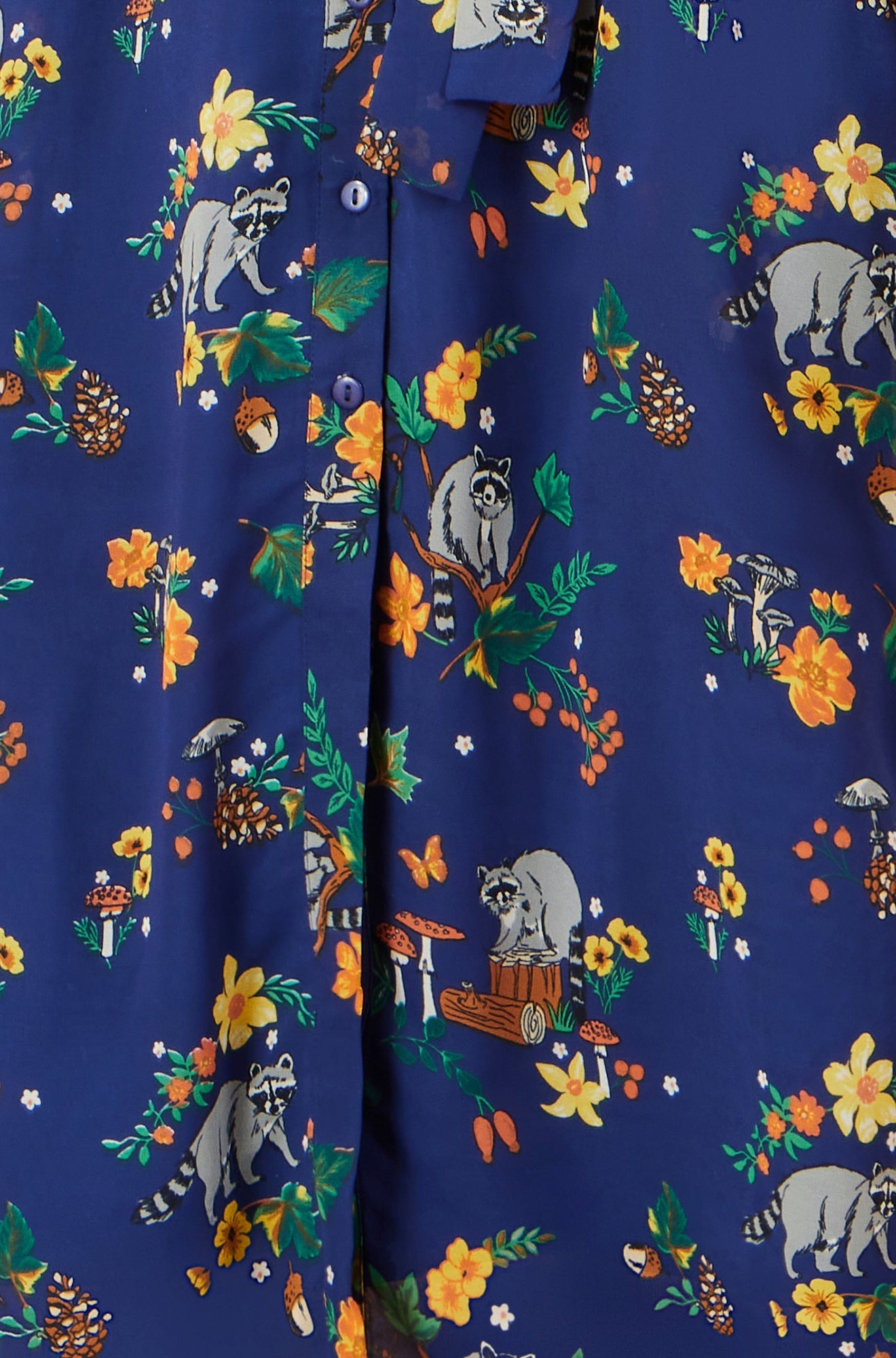 Yumi Recycled Navy Raccoon Print Shirt Midi Dress