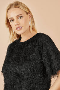 Yumi Black Lurex Fringe Relaxed Fit Top