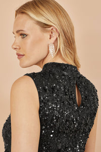 Yumi Black Sequin High Neck Top