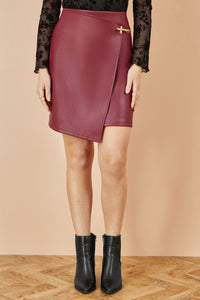 Yumi Burgundy Faux Leather Wrap Mini Skirt