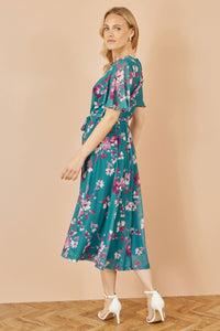 Yumi Teal Floral Mesh Midi Skater Dress