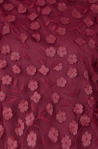 Yumi Burgundy Sheer Sleeve Applique Flower Top