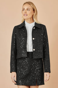 Yumi Black Boucle Sequin Mini Skirt