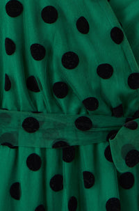 Yumi Green Spot Mesh Wrap Midi Skater Dress
