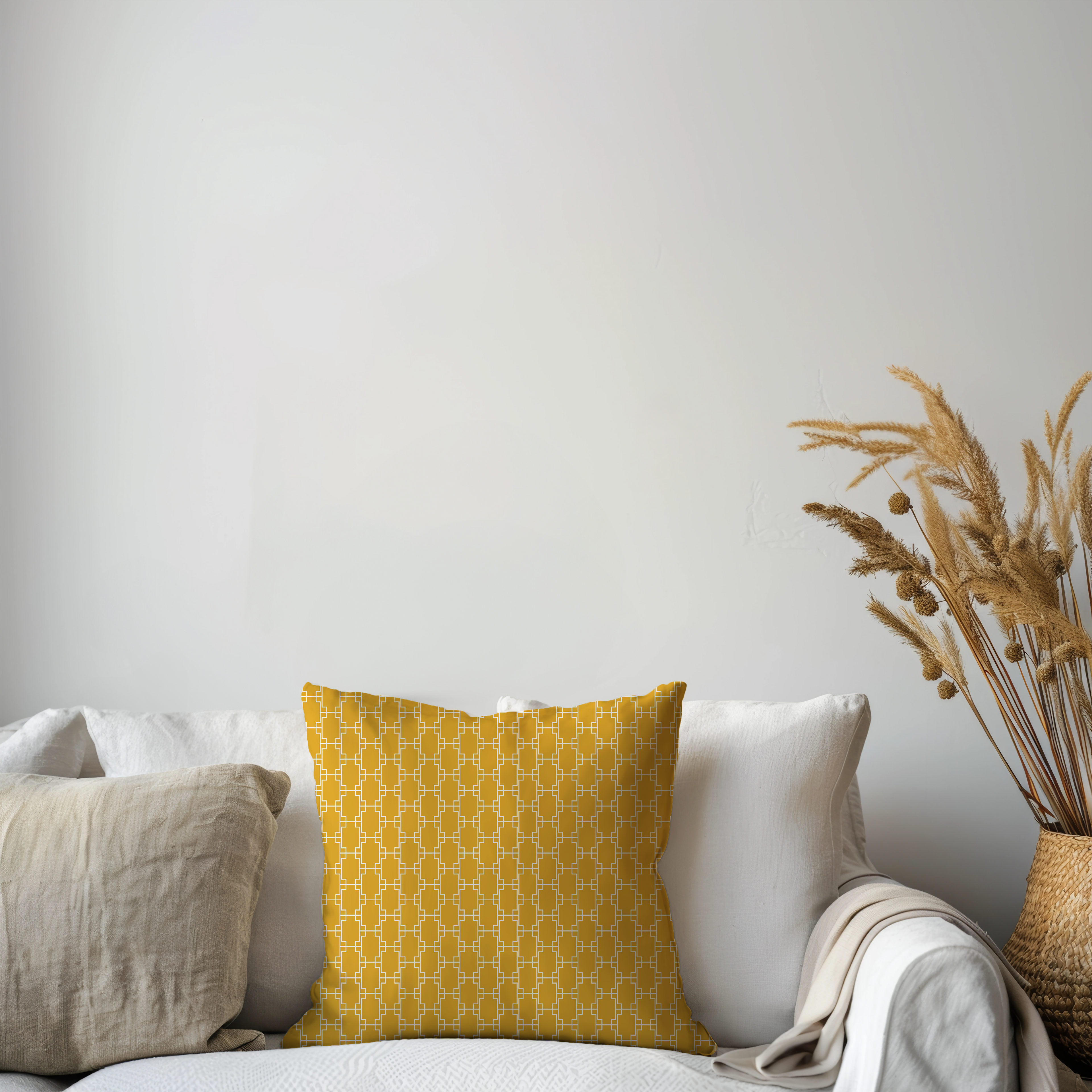 Retro Yellow Geometric Cushion Cover – Mid-Century Modern Throw Pillow