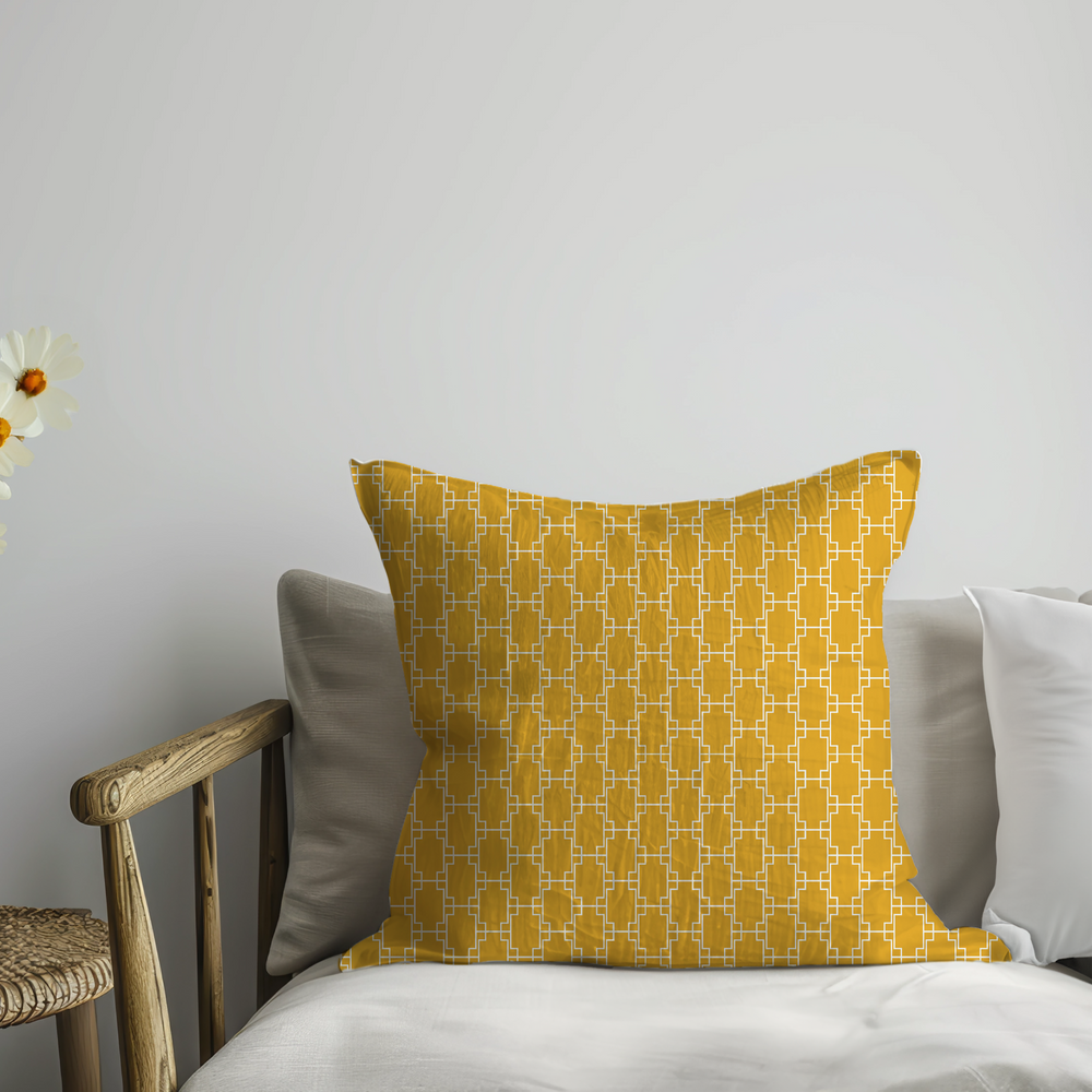 Retro Yellow Geometric Cushion Cover – Mid-Century Modern Throw Pillow