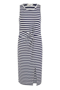 Yumi Navy Striped Jersey Ruched Midi Dress