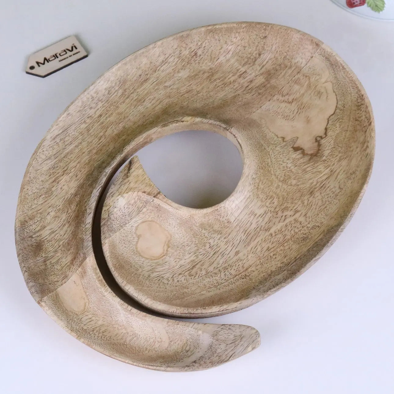 Zayana Swirl Mango Wood Serving Dish - Artisanal Centrepiece for Snacks