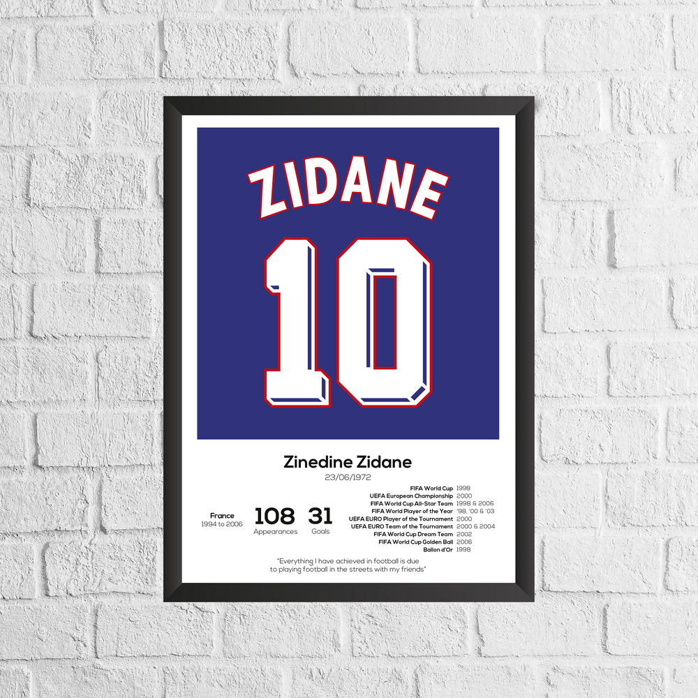 Zinedine Zidane France Legend Stats Print