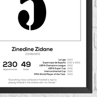 Zinedine Zidane Legend Stats Print