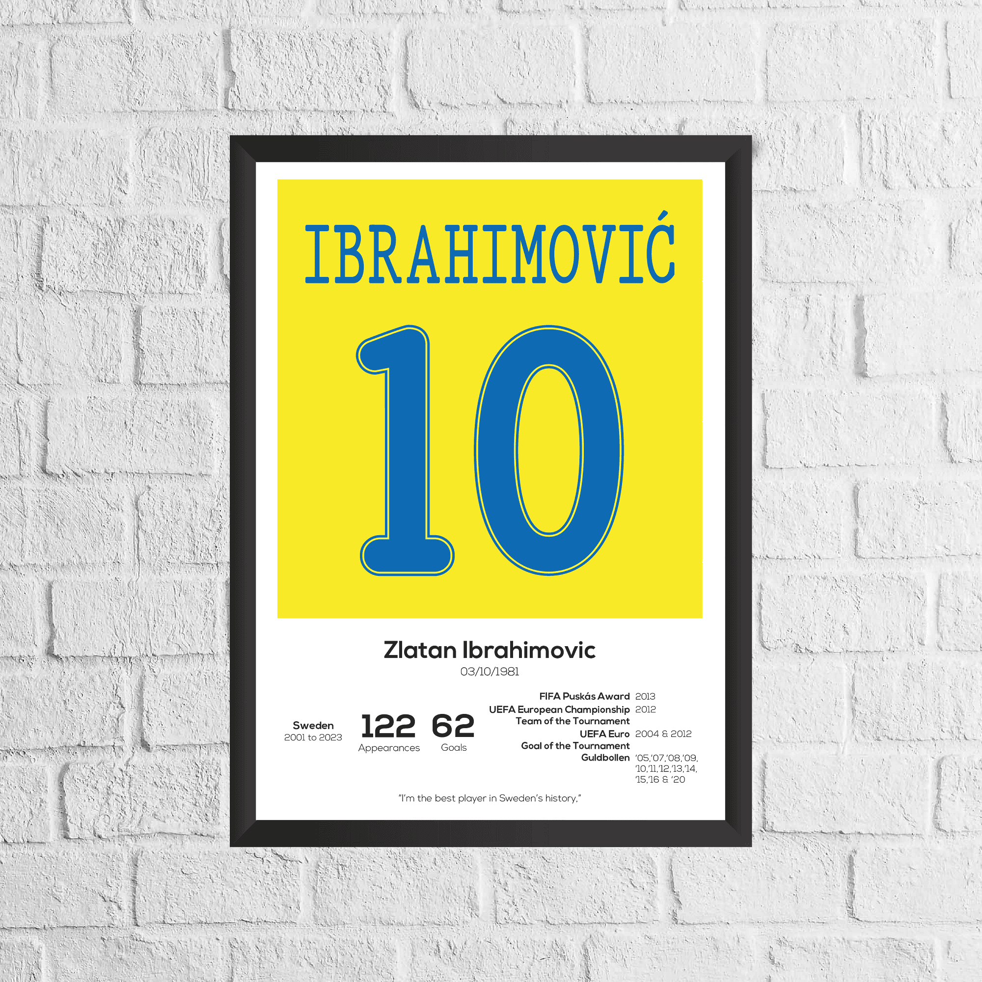 Zlatan Ibrahimovic Sweden Legend Stats Print