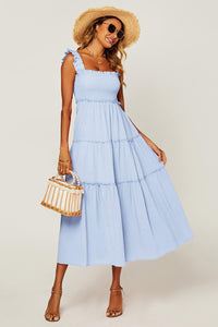Hem Detail Tiered Maxi Dress In Light Blue