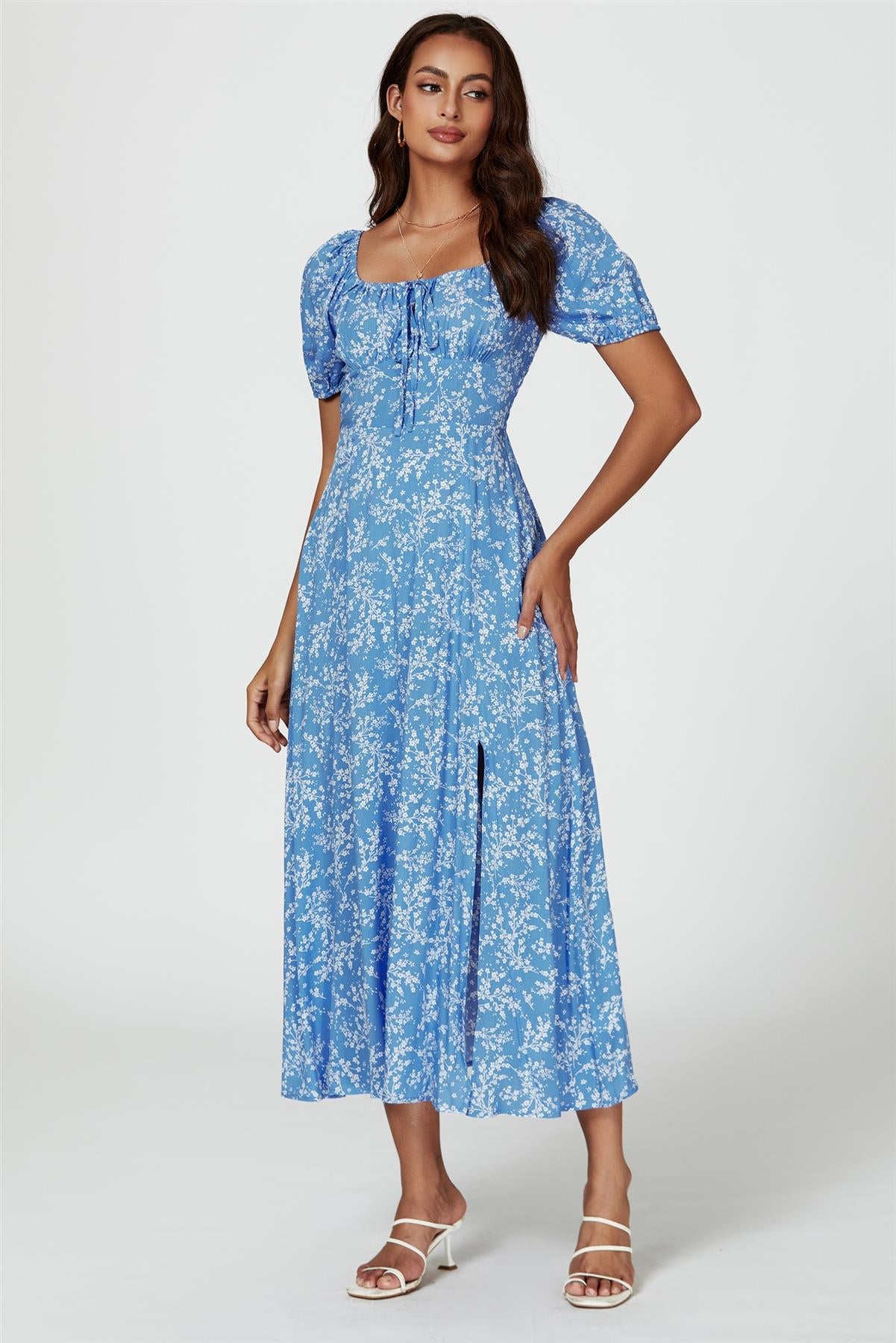 Floral Print Maxi Dress In Blue