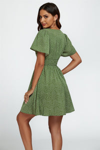Dot Print Short Sleeve Mini Dress In Green