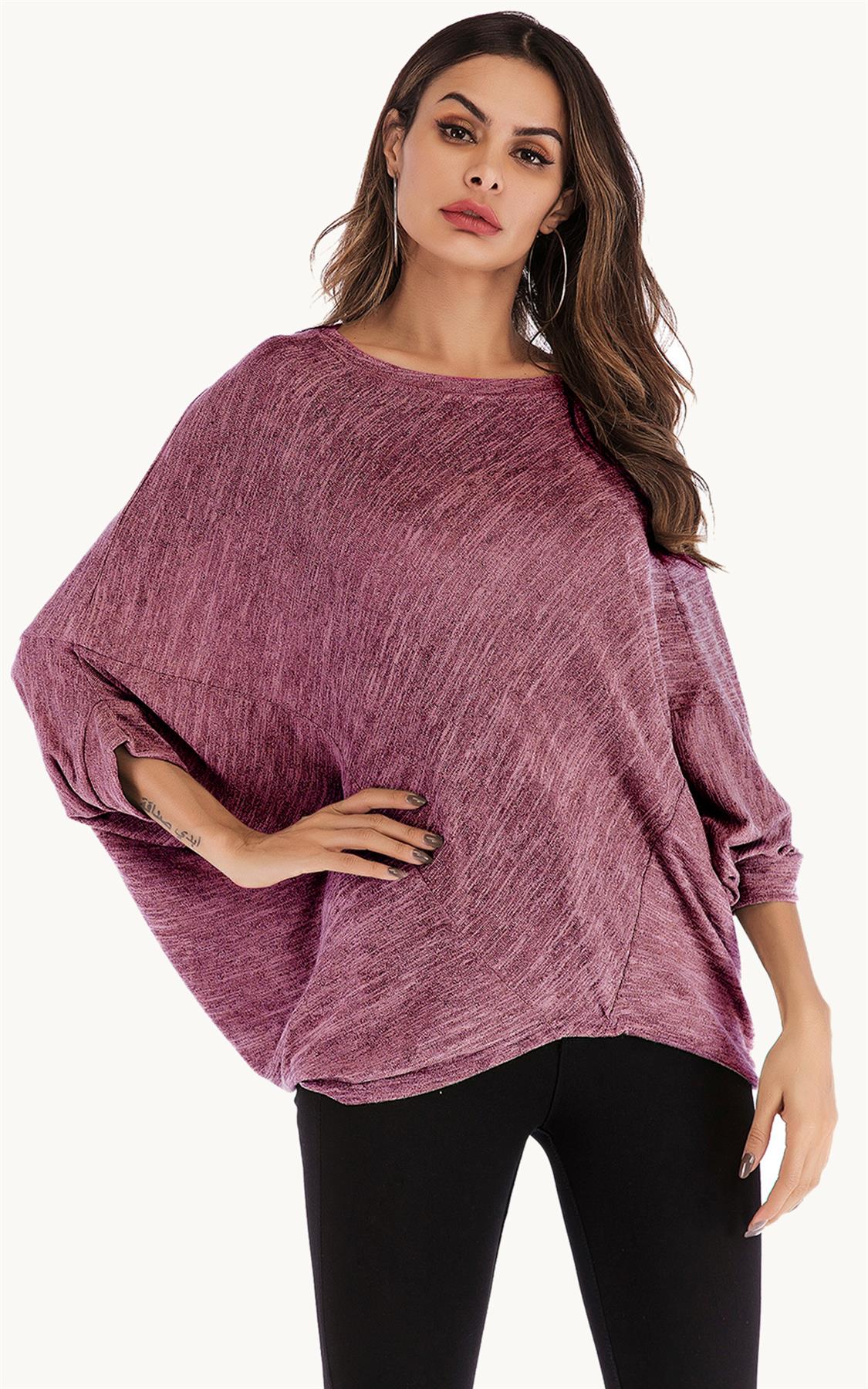 Oversized Jersey 3/4 Sleeves Top In Rust Red