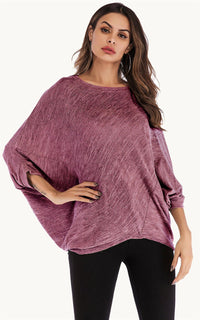 Oversized Jersey 3/4 Sleeves Top In Rust Red