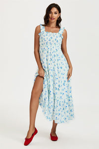 Floral Print Hem Detail Maxi Dress In White