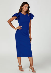 Volume Sleeve Bodycon Midi Dress In Royal Blue