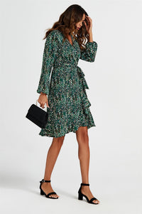 Wrap Top Midi Dress In Green