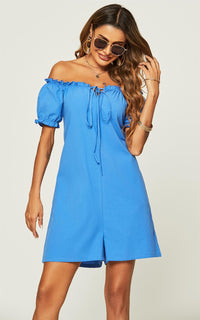 Bardot Frill Detail Playsuit In Blue