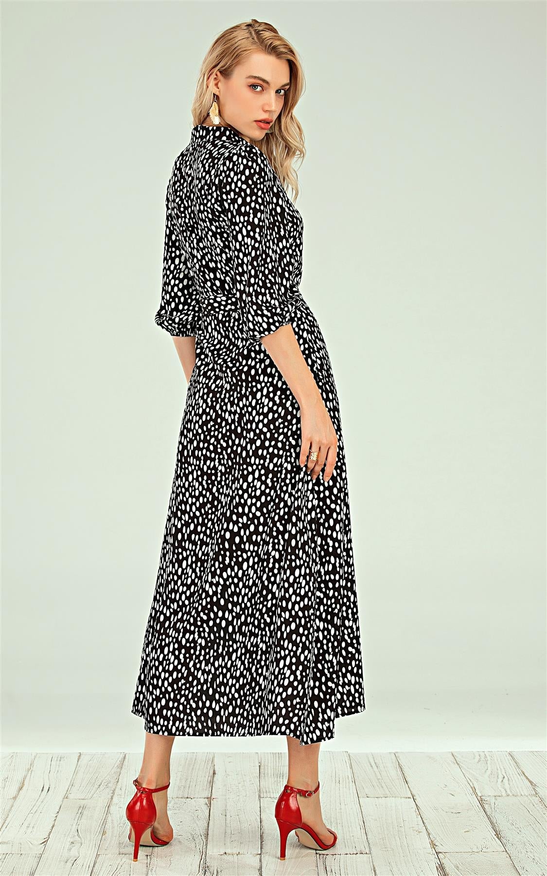 Shirt Dress In Royal Black & White Spot Print