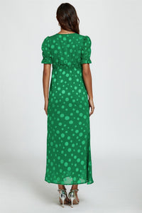 Polka Dot Jacquard Lace Trim Midi Dress In Green