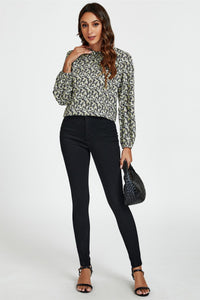 Multi Floral Print Frill Detail High Neck Top In Yellow