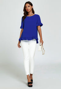 Frill Detail Short Sleeves Top In Royal Blue