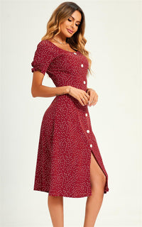 Polka Dot Button Detail Slip Midi Dress In Red