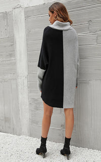 High Neck Half Grey & Black Block Colour Jumper Top