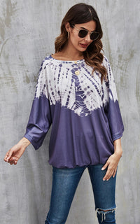 White & Blue Pastel Tie Dye Print Top