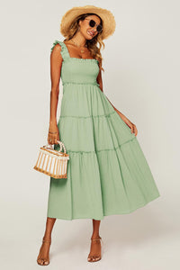 Hem Detail Tiered Maxi Dress In Light Green