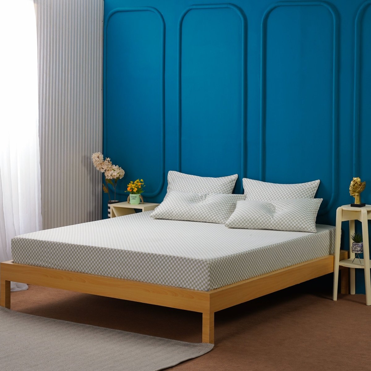 Ackly Bamboo Sage Green Checkerboard Luxury Bedding Set