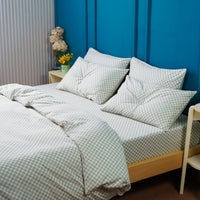 Ackly Bamboo Sage Green Checkerboard Duvet Cover - Luxurious Comfort and Timeless Elegance