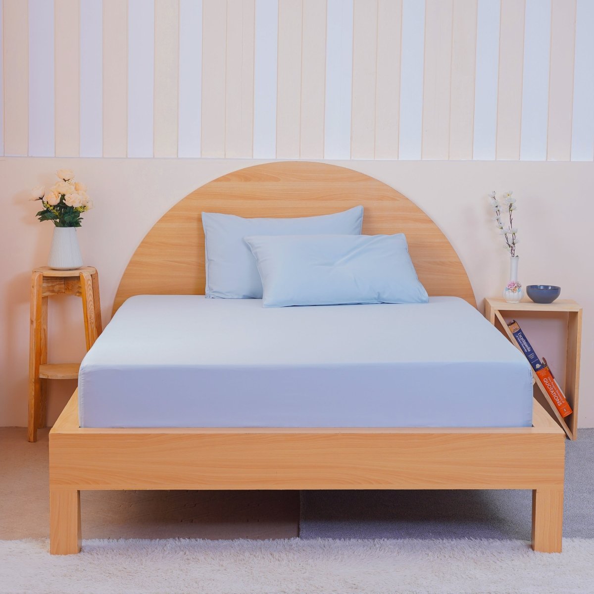 Ackly Bamboo Sky Blue Luxury Fitted Sheet - Hypoallergenic & Breathable Comfort