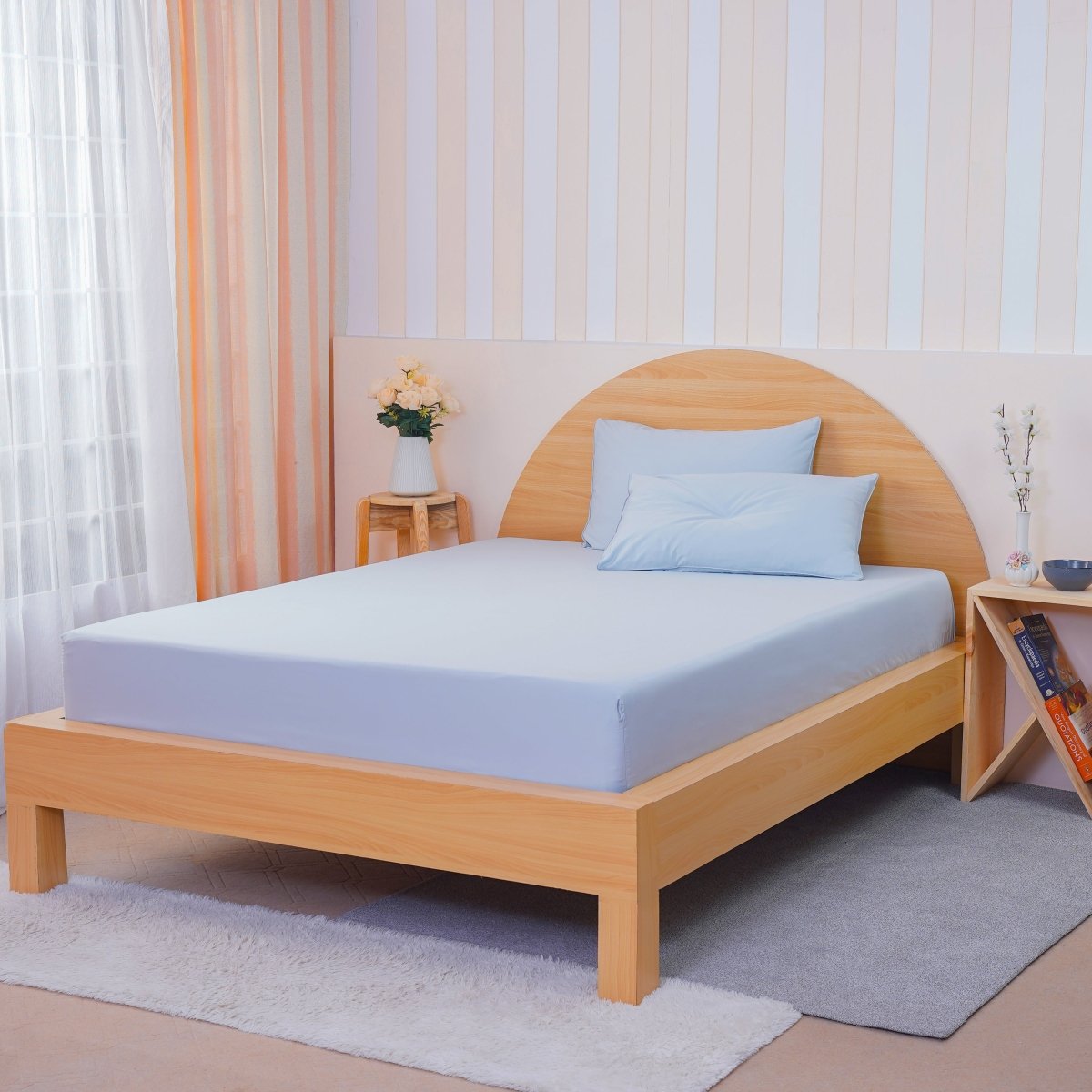 Ackly Bamboo Sky Blue Luxury Fitted Sheet - Hypoallergenic & Breathable Comfort